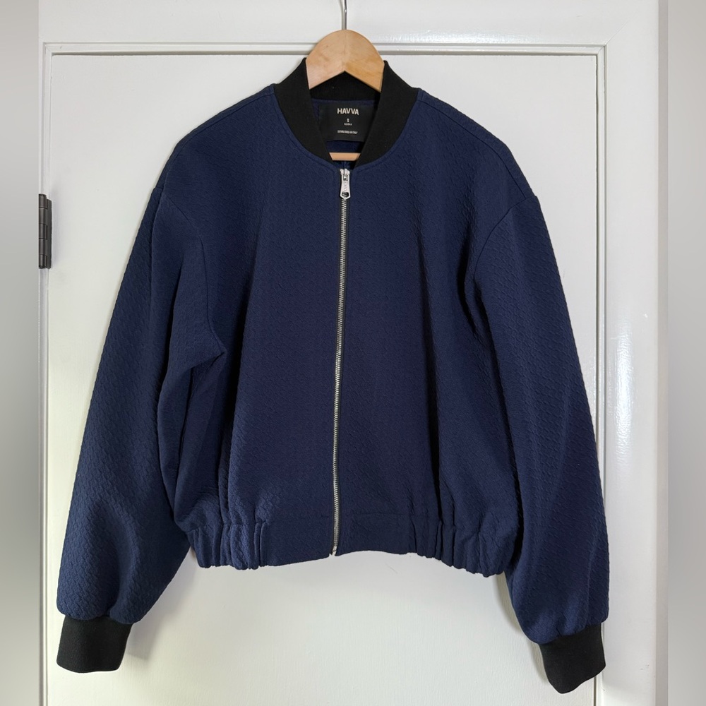 HAVVA Italy Women’s Bomber Jacket Woven Textured Quiet Luxury Streetwear Chic